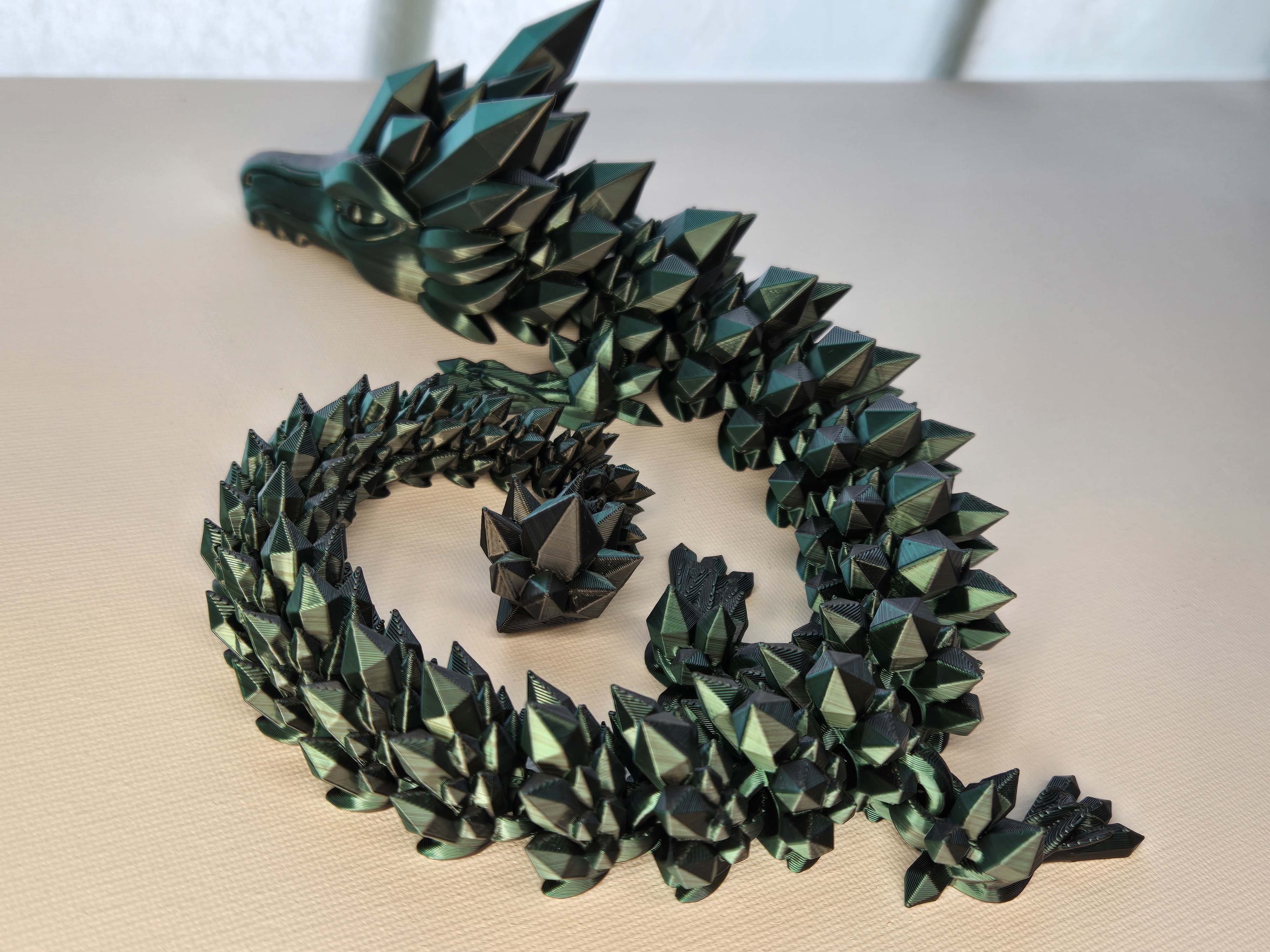Army green crystal dragon with articulated body